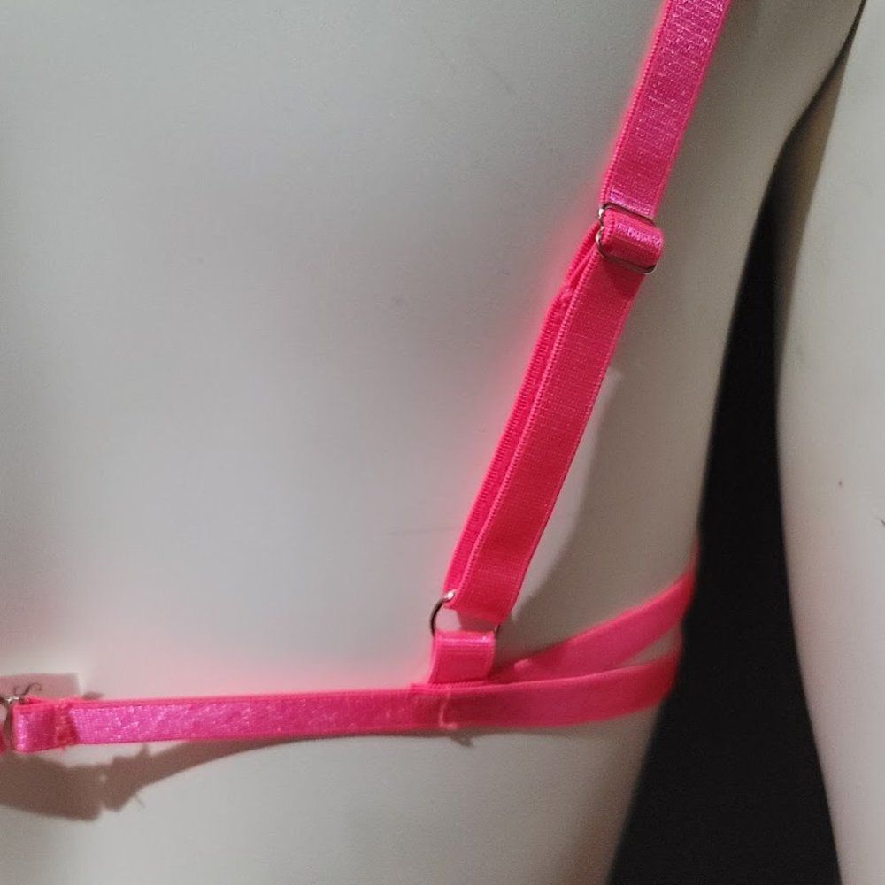 Neon Lace Trim Underwire Garter Lingerie Set - Picture 7 of 11